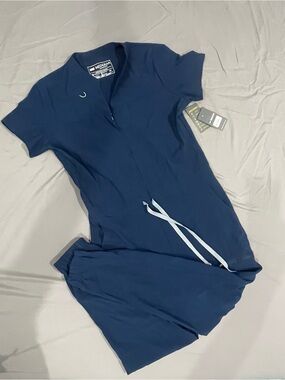 MedGear Women's Navy Utility Scrub Jumpsuit with Drawstring